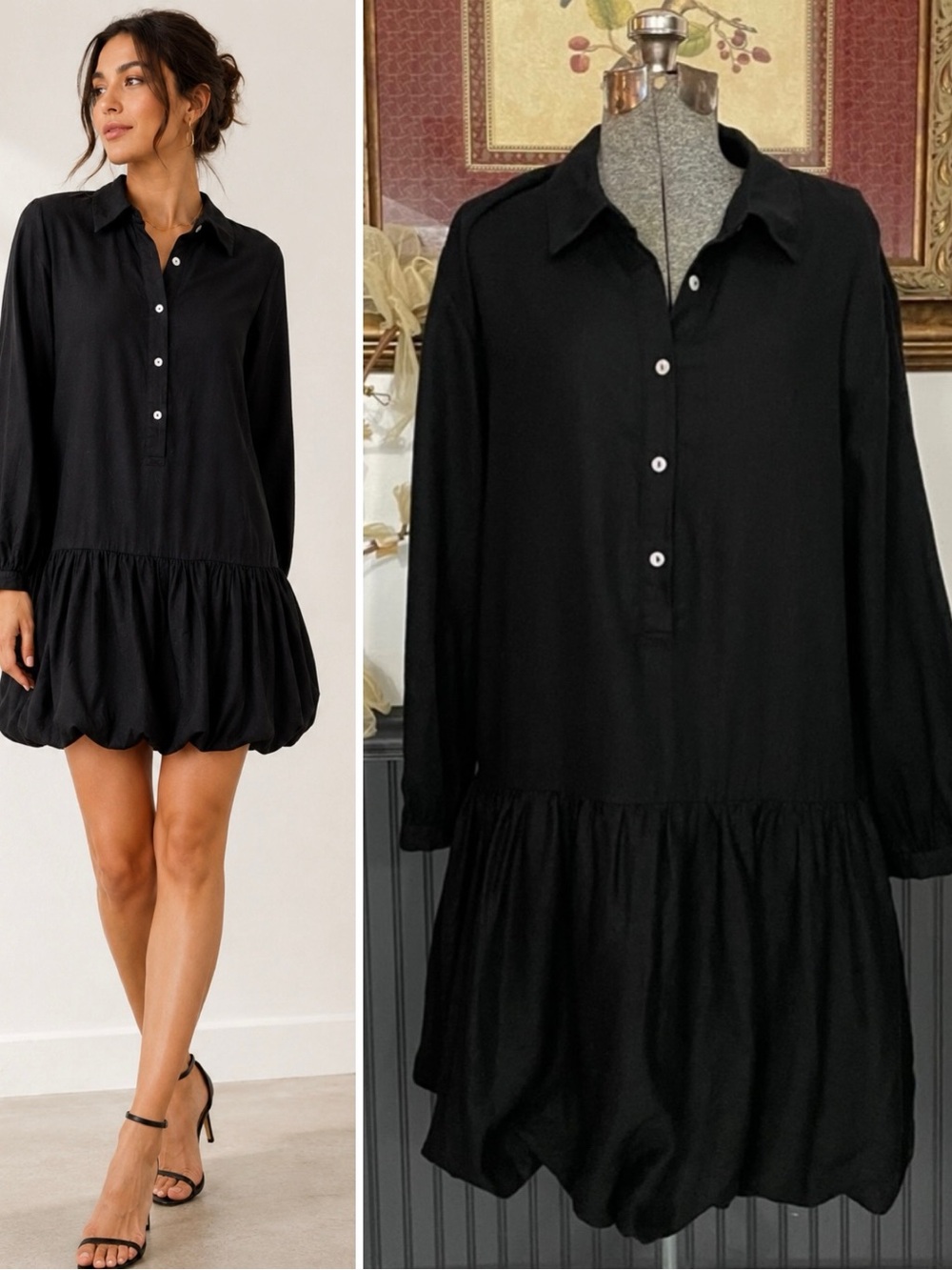 Cynthia Rowley Linen-Blend Button Up Drop Waist Bubble Hem Shirt Dress- M 💚🎀
